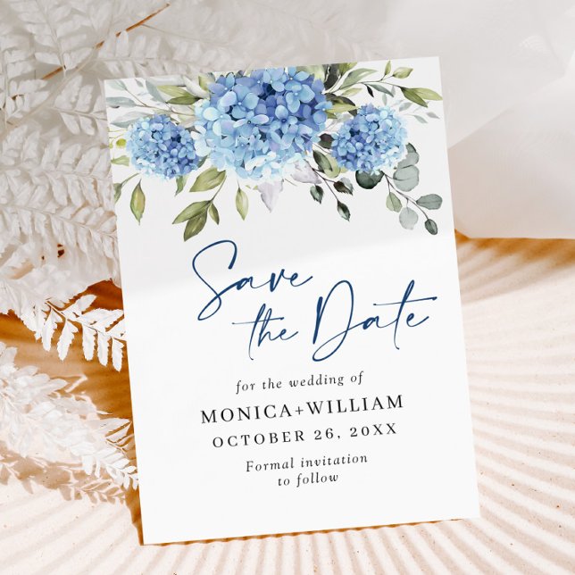 Elegant Blue Hydrangea Floral Wedding Save The Date (Creator Uploaded)