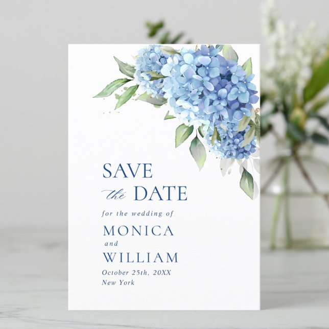 Elegant Blue Hydrangea Floral Wedding Save The Date (Creator Uploaded)