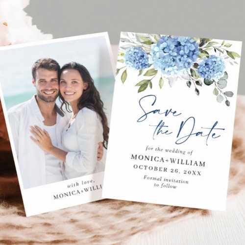 Elegant Blue Hydrangea Floral Wedding Save The Date