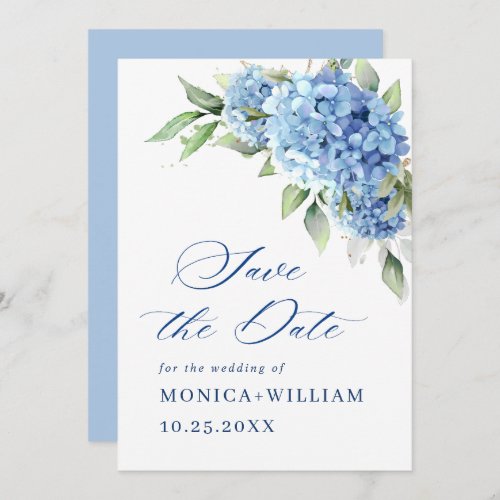 Elegant Blue Hydrangea Floral Wedding Save The Date