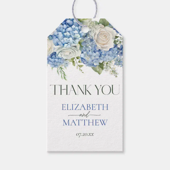 Elegant Blue Hydrangea Floral Wedding Thank You Gift Tags | Zazzle