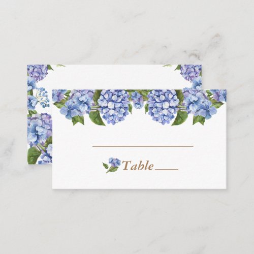 Elegant Blue Hydrangea Floral White Wedding  Place Card