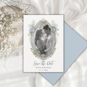 Elegant Blue Hydrangea Frame Photo Save the Date