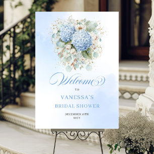 Elegant Blue Hydrangea Gold Bridal Shower Welcome Foam Board