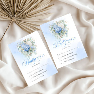 Elegant Blue Hydrangea Gold Wedding RSVP Card