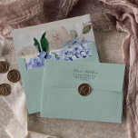 Elegant Blue Hydrangea | Green Wedding Invitation Envelope<br><div class="desc">This elegant blue hydrangea green wedding invitation envelope is perfect for a spring or summer wedding. The classic floral design features soft powder blue watercolor hydrangeas accented with neutral blush pink flowers and green leaves. Personalize the envelope flap with your return address. These envelopes can also be used for a...</div>