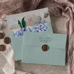 Elegant Blue Hydrangea | Green Wedding Invitation Envelope
