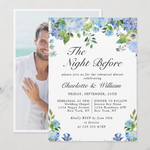 Elegant Blue Hydrangea Greenery Rehearsal Dinner Invitation
