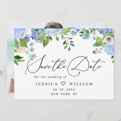 Elegant Blue Hydrangea Greenery Wedding PHOTO Save The Date