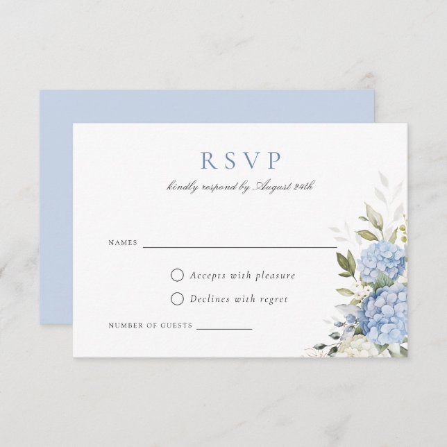 Elegant Blue Hydrangea Greenery Wedding RSVP Card (Front/Back)