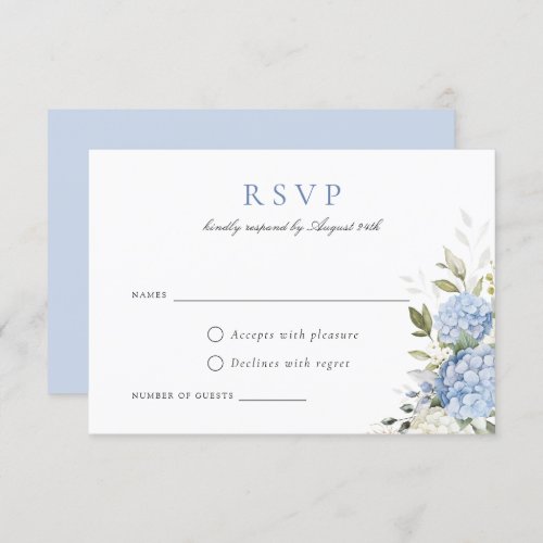 Elegant Blue Hydrangea Greenery Wedding RSVP Card