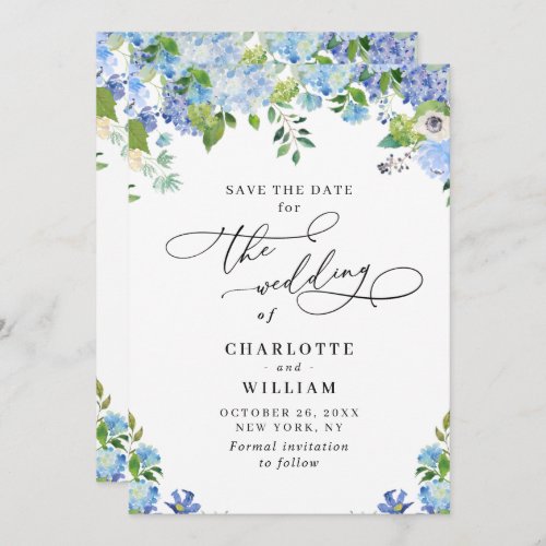 Elegant Blue Hydrangea Greenery Wedding Save The Date