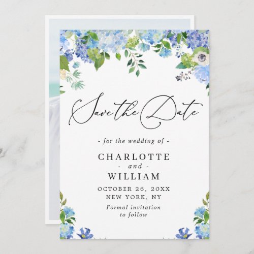 Elegant Blue Hydrangea Greenery Wedding Save The Date