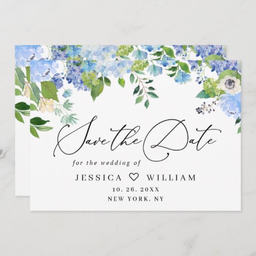 Elegant Blue Hydrangea Greenery Wedding  Save The Date