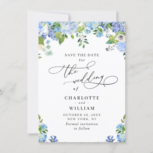 Elegant Blue Hydrangea Greenery Wedding Save The Date