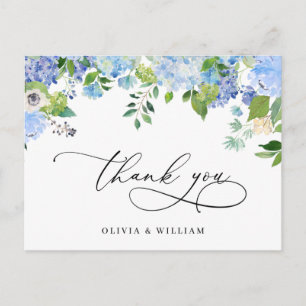Elegant Blue Hydrangea Greenery Wedding Thank You Postcard