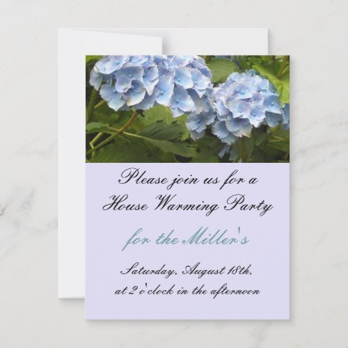 Elegant Blue Hydrangea House Warming Invitation