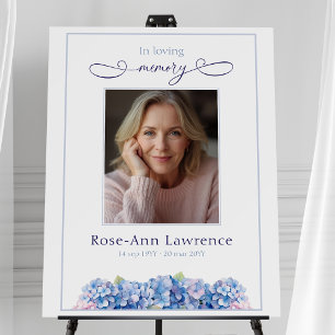 Elegant Blue Hydrangea In Loving Memory Funeral Foam Board