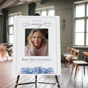 Elegant Blue Hydrangea In Loving Memory Funeral Foam Board