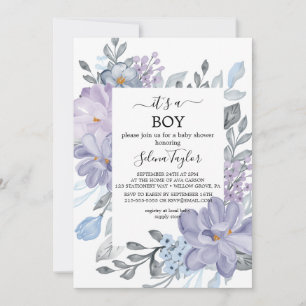 Elegant Blue Hydrangea It’s a Boy Baby Shower Invitation