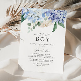 Elegant Blue Hydrangea It&#39;s A Boy Baby Shower Invitation