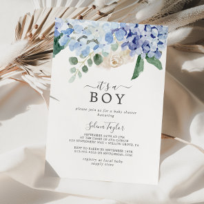 Elegant Blue Hydrangea It's A Boy Baby Shower Invitation