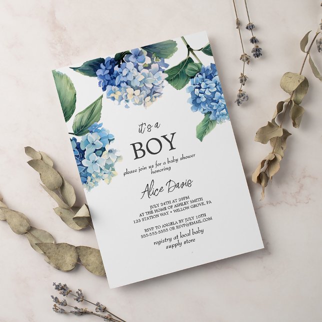 Elegant Blue Hydrangea It's A Boy Baby Shower Invitation (Creator Uploaded)