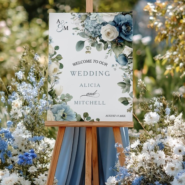 Elegant Blue Hydrangea Ivory Rose Floral Wedding Foam Board (Elegant Blue Hydrangea Ivory Rose Floral Wedding Foam Board)