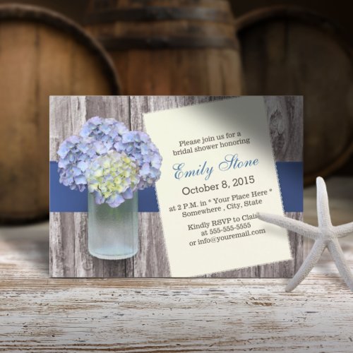 Elegant Blue Hydrangea  Mason Jar Bridal Shower Invitation