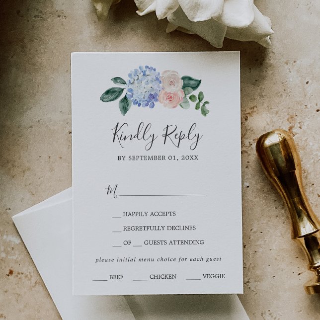 Elegant Blue Hydrangea Menu Choice RSVP Card (Creator Uploaded)