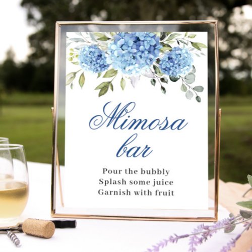 Elegant Blue Hydrangea Mimosa Bar Wedding Poster