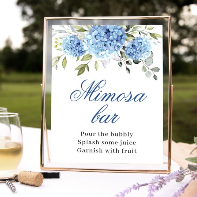 Elegant Blue Hydrangea Mimosa Bar Wedding Poster (Creator Uploaded)