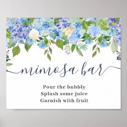Elegant Blue Hydrangea Mimosa Bar Wedding Sign