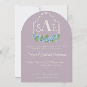 Elegant Blue Hydrangea Monogram Crest Baby Shower Invitation