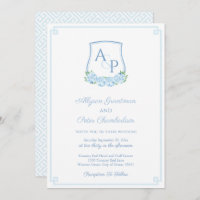 Elegant Blue Hydrangea Monogram Crest Wedding