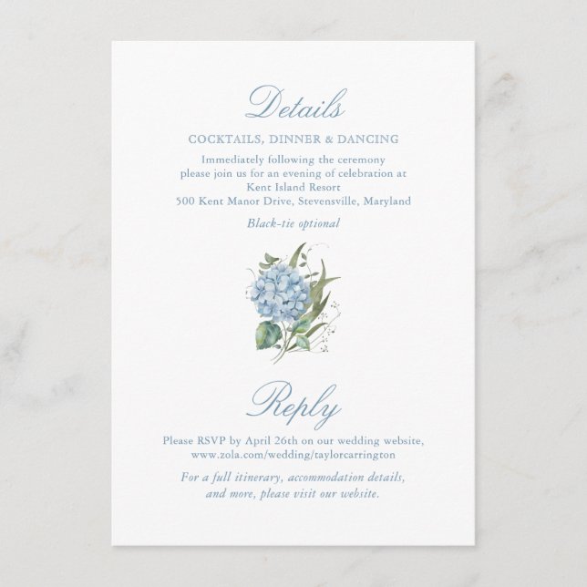 Elegant Blue Hydrangea Monogram Enclosure Card (Front)