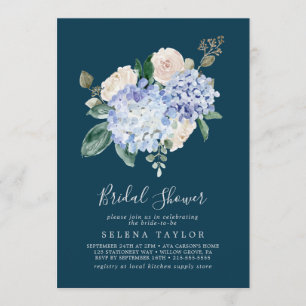 Elegant Blue Hydrangea   Navy Bridal Shower Invitation