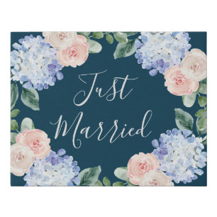 Elegant Blue Hydrangea   Navy Just Married Faux Canvas Print