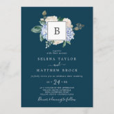 Light Powder Blue Romantic Monogram Crest Wedding Invitation