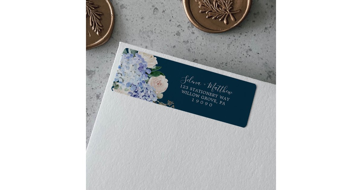 Hydrangea Label Elegant Blue Hydrangea Navy Return Address Label | Zazzle