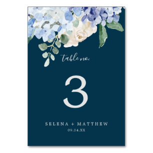 Elegant Blue Hydrangea Navy Table Number
