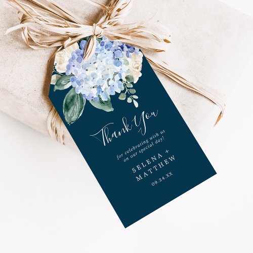 Elegant Blue Hydrangea  Navy Thank You Favor Gift Tags