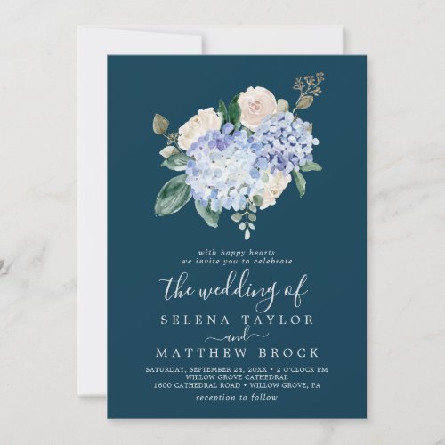 Elegant Blue Hydrangea  Navy The Wedding Of Invitation