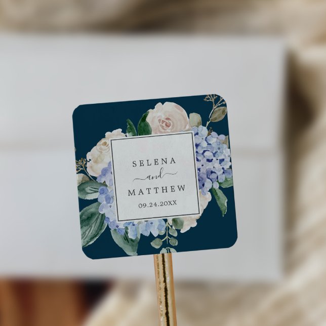 Elegant Blue Hydrangea Navy Wedding Envelope Seals (Creator Uploaded)