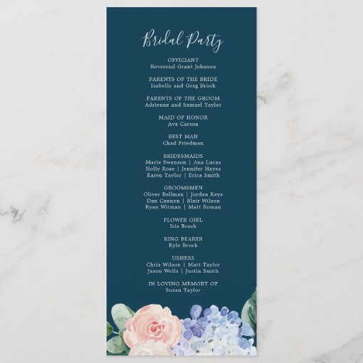 Elegant Blue Hydrangea | Navy Wedding Program | Zazzle