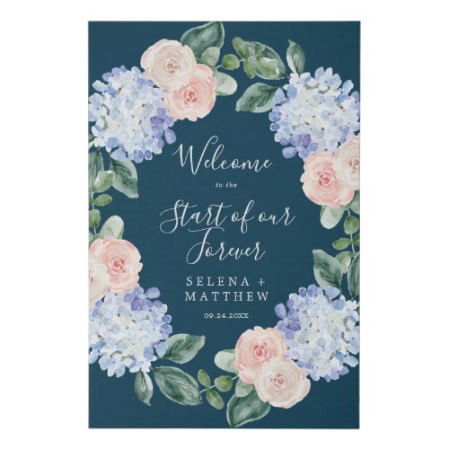 Elegant Blue Hydrangea  Navy Welcome Forever Faux Canvas Print