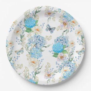 Elegant Blue Hydrangea Paper Plates