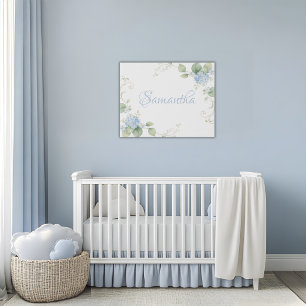 Elegant Blue Hydrangea Personalized Name Faux Canvas Print