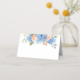 Elegant Blue Hydrangea Pink Blush Roses Place Card