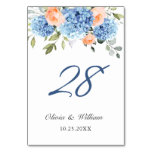 Elegant Blue Hydrangea Pink Blush Roses Wedding Table Number